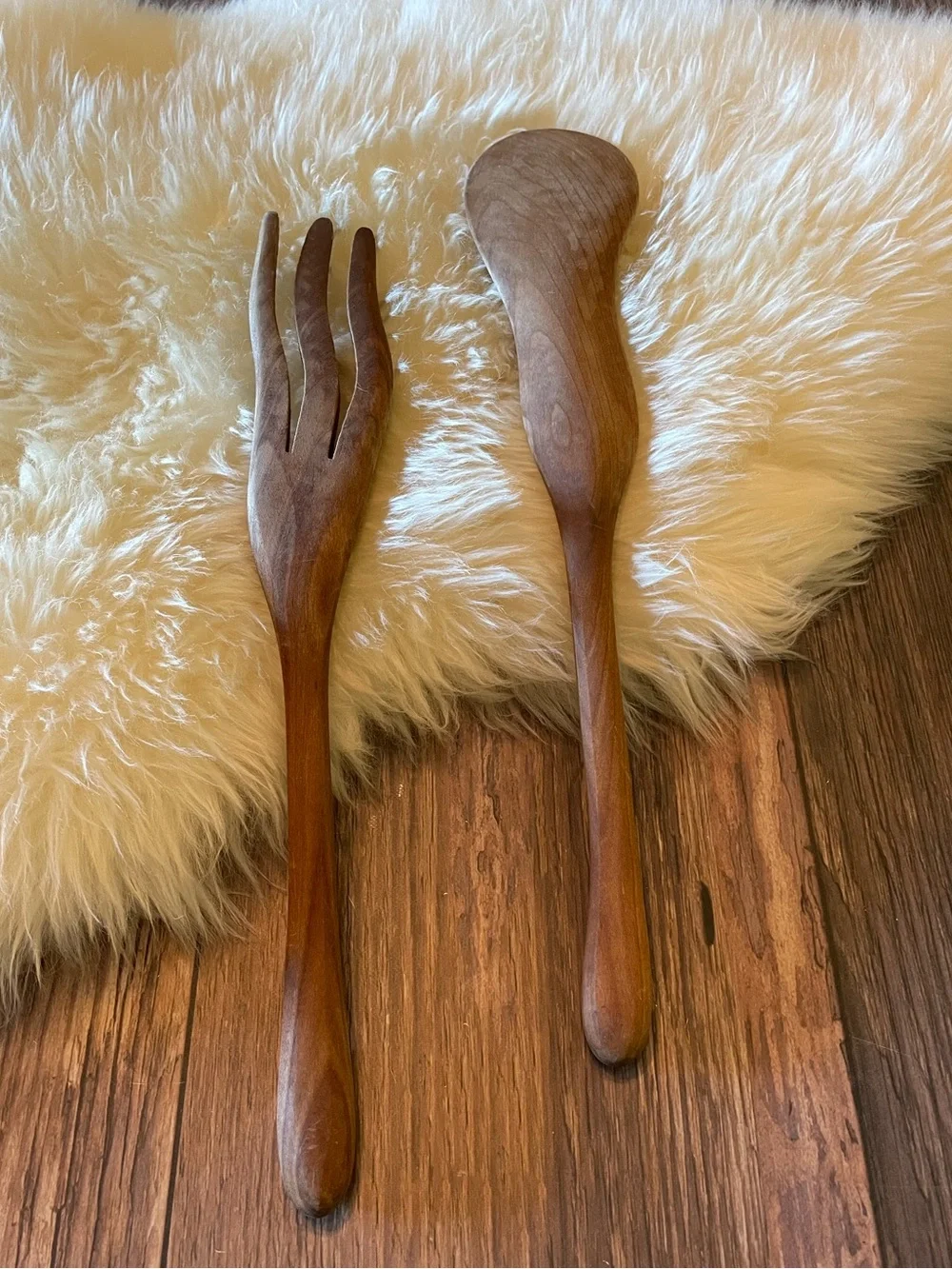 Hand-carved Wood Salad Servers